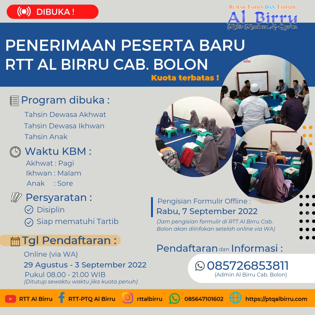 PENERIMAAN PESERTA BARU RTT AL BIRRU Cab. BOLON
