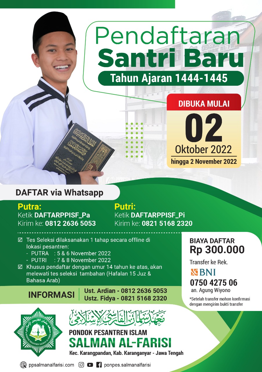 PENDAFTARAN SANTRI BARU PPI SALMAN AL FARISI