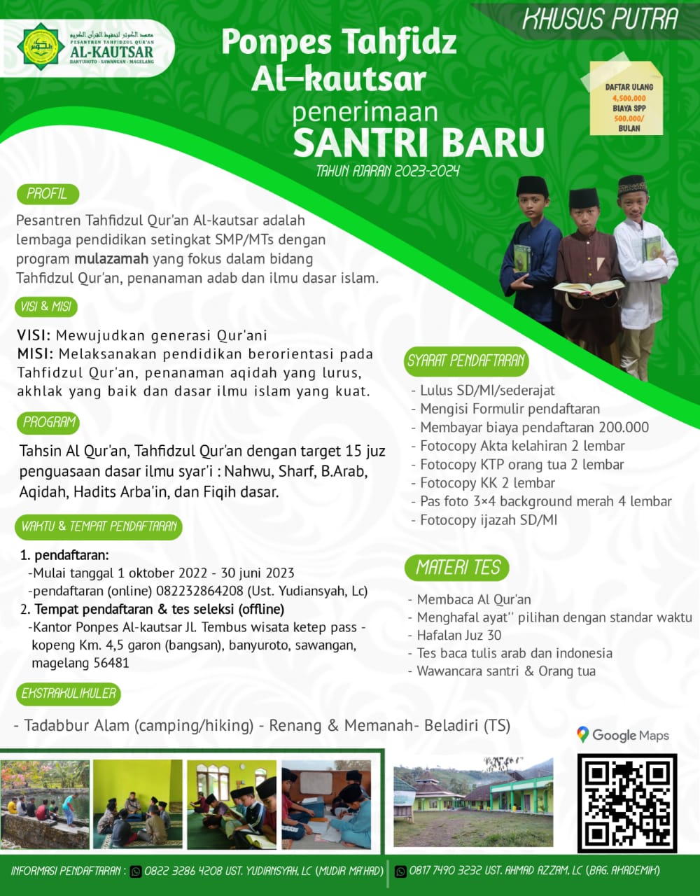 PENERIMAAN SANTRI BARU PONPES TAHFIDZ AL-KAUTSAR  MAGELANG