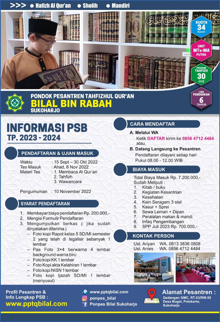 PENERIMAAN SANTRI BARUPPTQ BILAL BIN RABAH SUKOHARJO